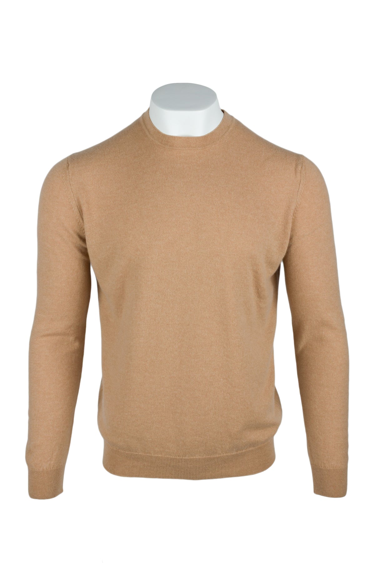 Camel - Front | Men's Knitted Classic Crew Neck Cashmere Sweater