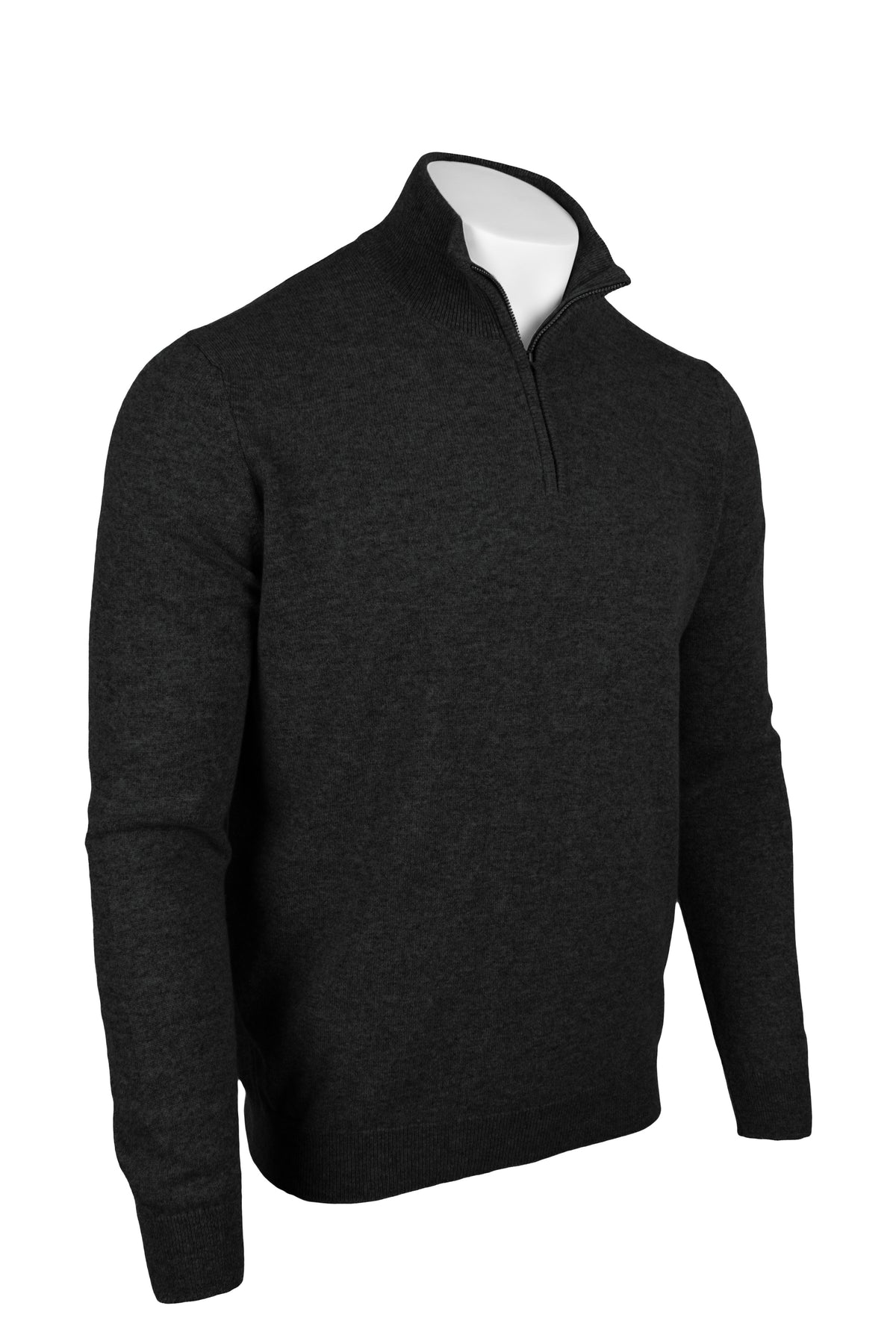 Charcoal Grey - Front Side | Men's Knitted Classic Cashmere Zip Neck Sweater