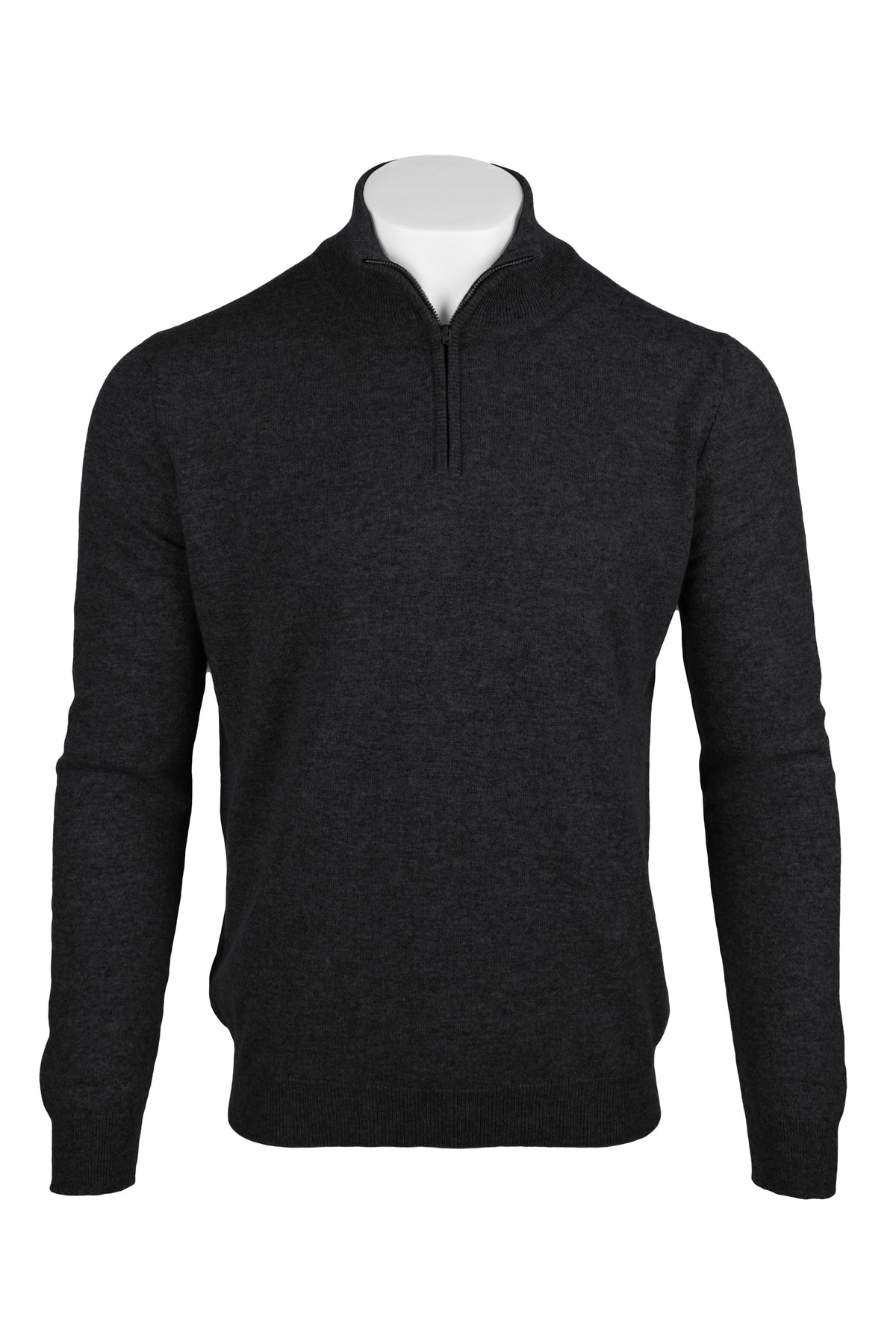 Charcoal Grey - Front | Men's Knitted Classic Cashmere Zip Neck Sweater