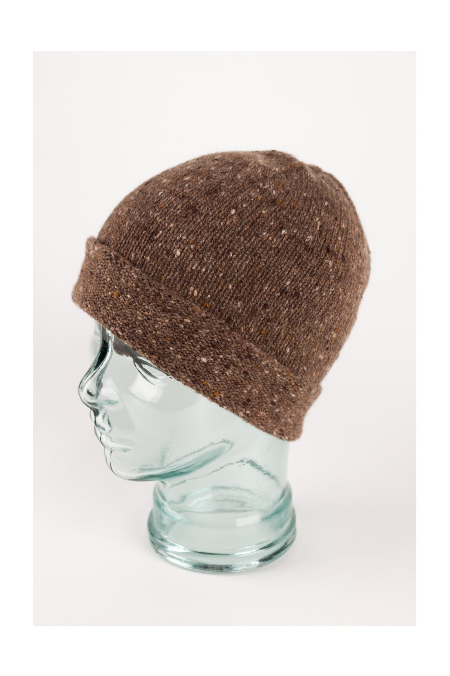 Dark natural knitted donegal cashmere beanie hat, made in Scotland by Love Cashmere