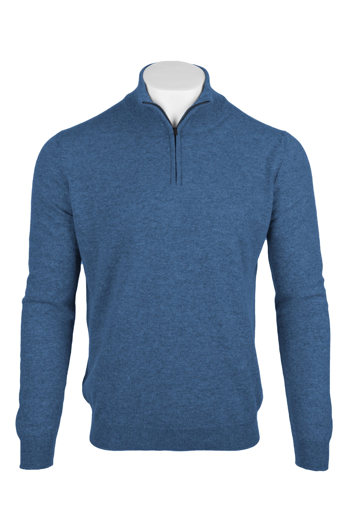Denim Blue - Front | Men's Knitted Classic Cashmere Zip Neck Sweater