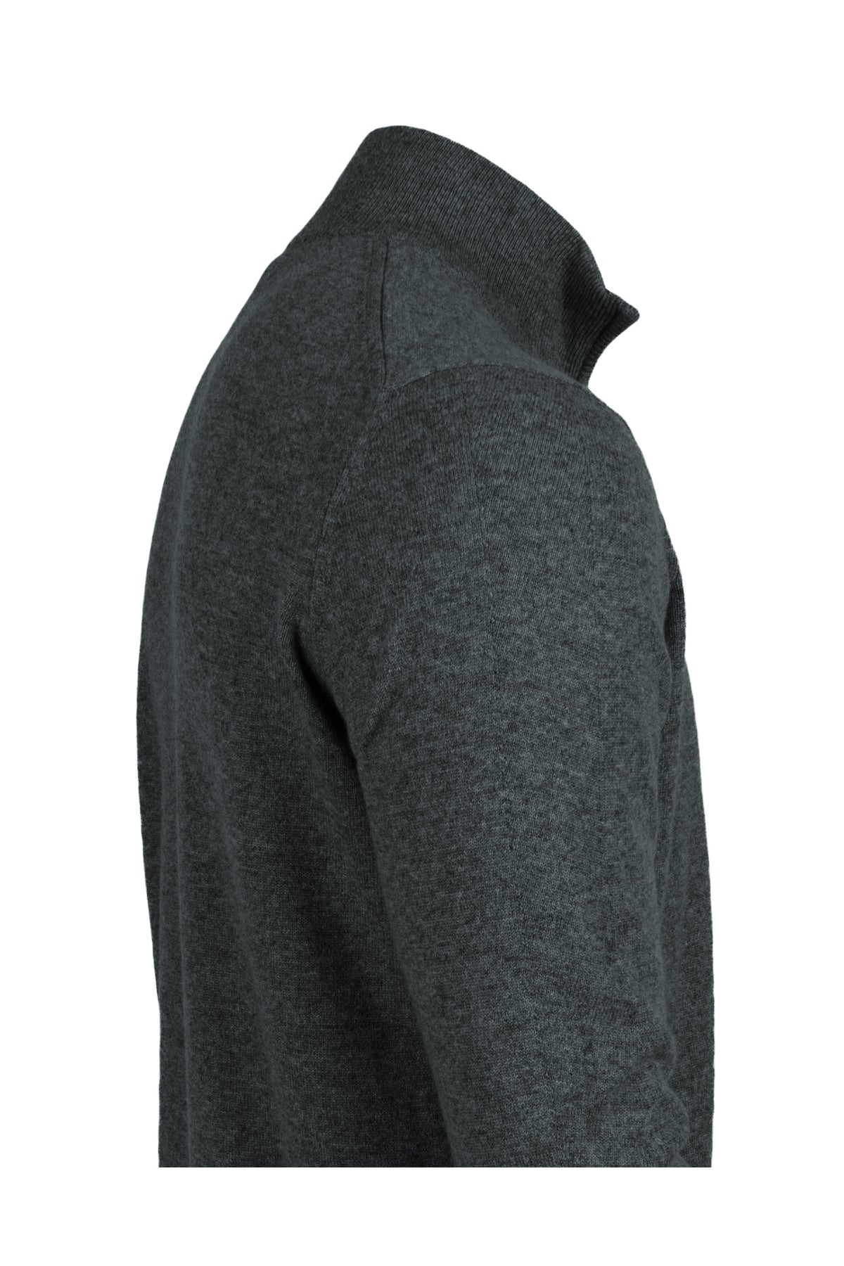Derby Grey - Side | Men's Knitted Classic Cashmere Zip Neck Sweater