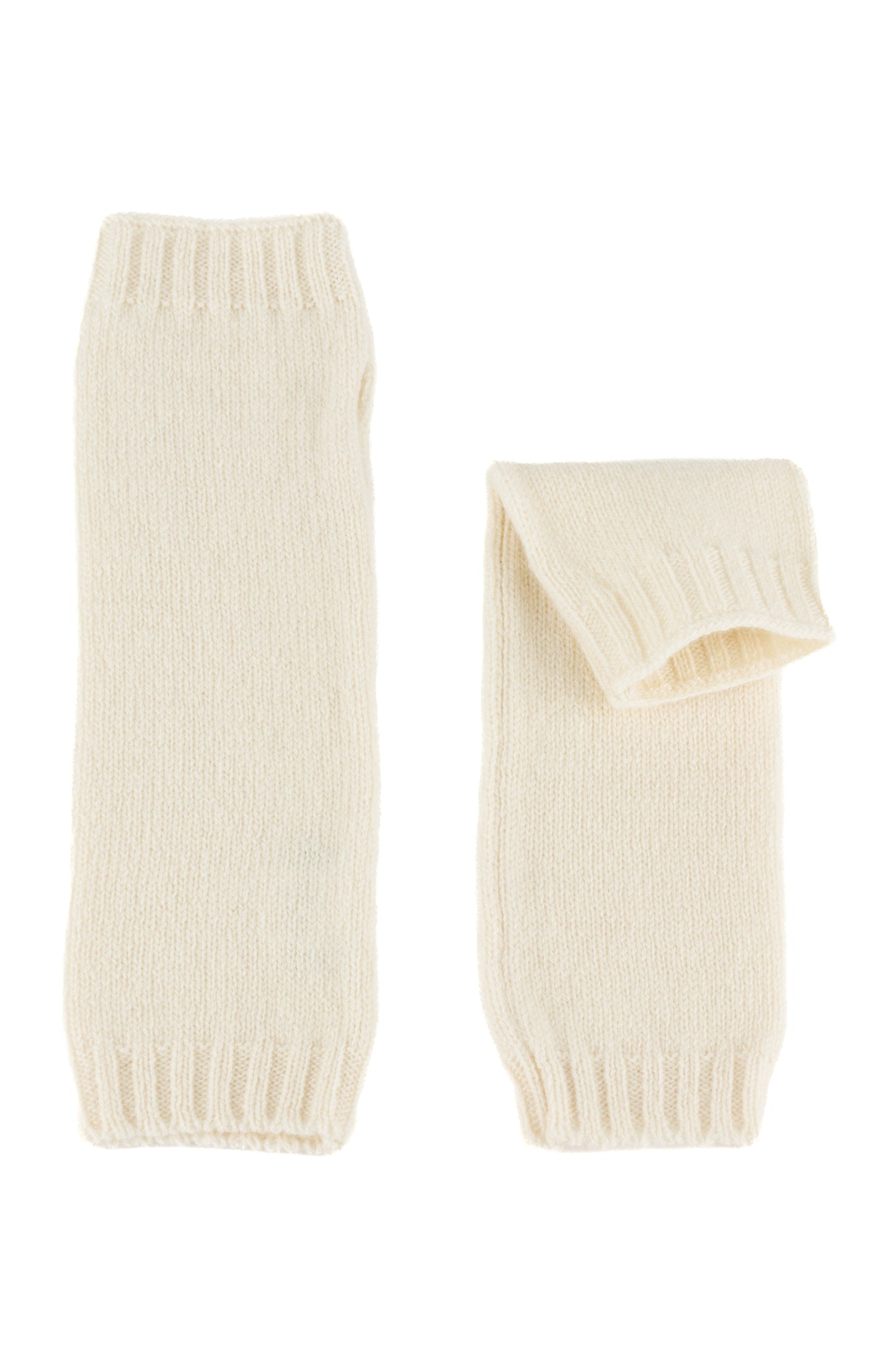 Ivory white knitted cashmere wrist warmers, made in Scotland by Love Cashmere