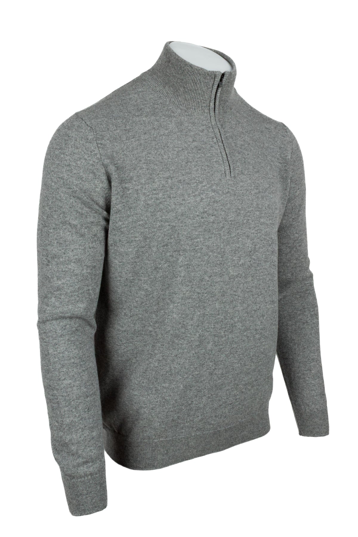 Light Grey - Front Side Zipped | Men's Knitted Classic Cashmere Zip Neck Sweater