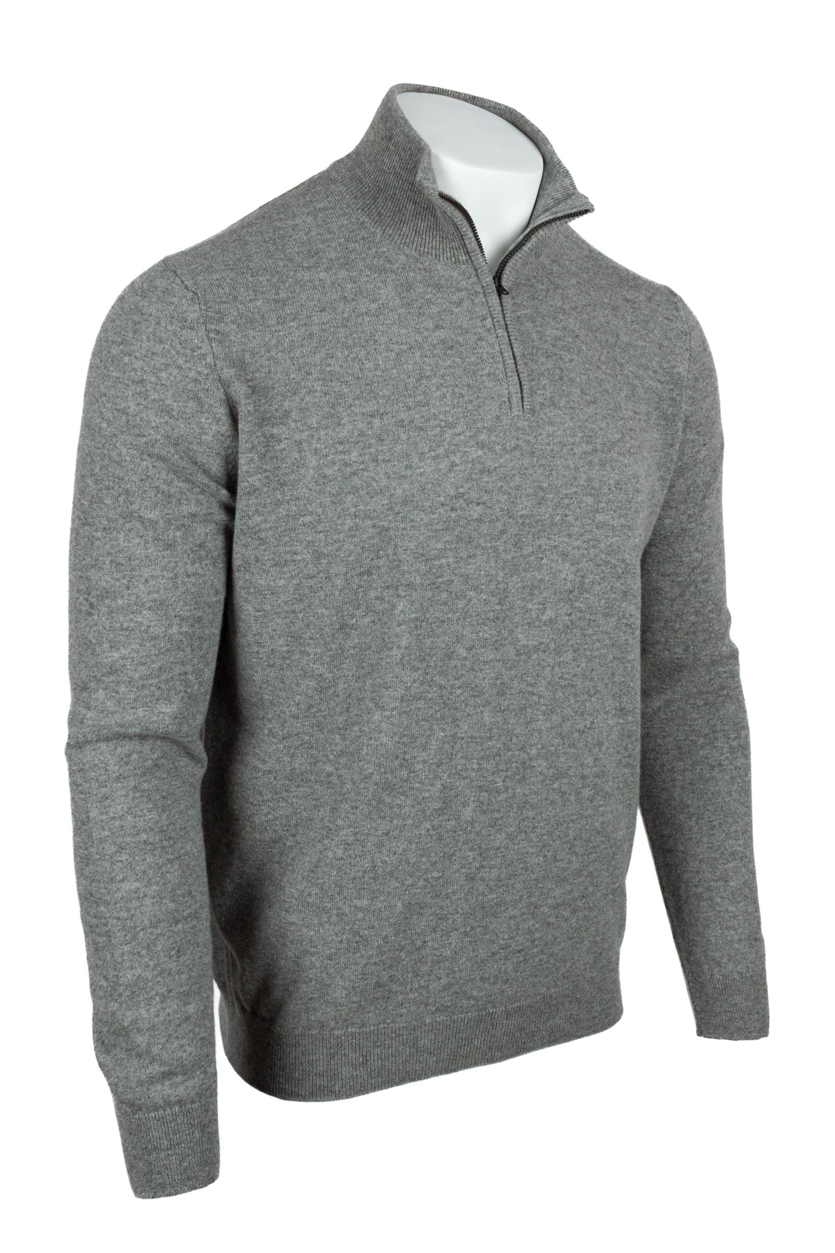 Light Grey - Front Side | Men's Knitted Classic Cashmere Zip Neck Sweater