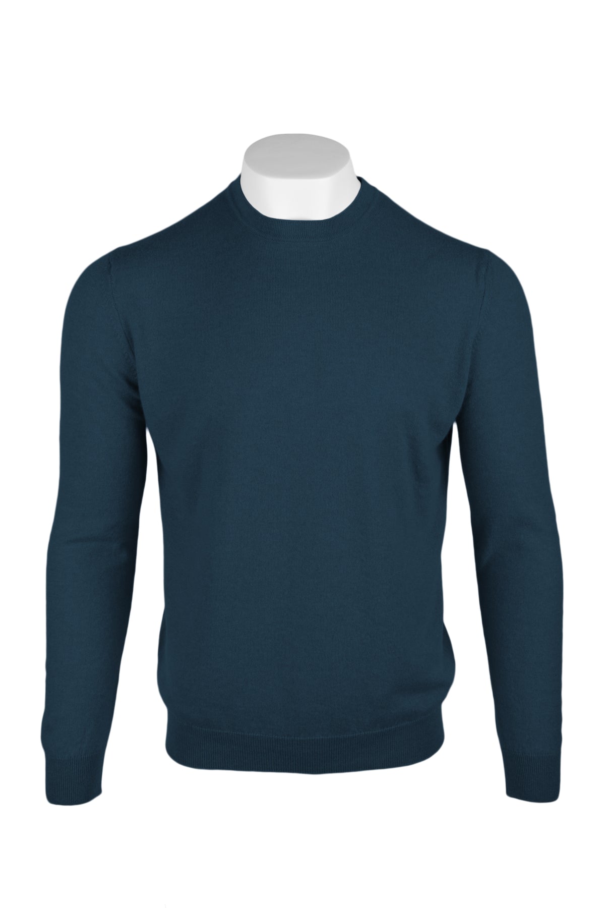 Petrol Blue - Front | Men's Knitted Classic Crew Neck Cashmere Sweater