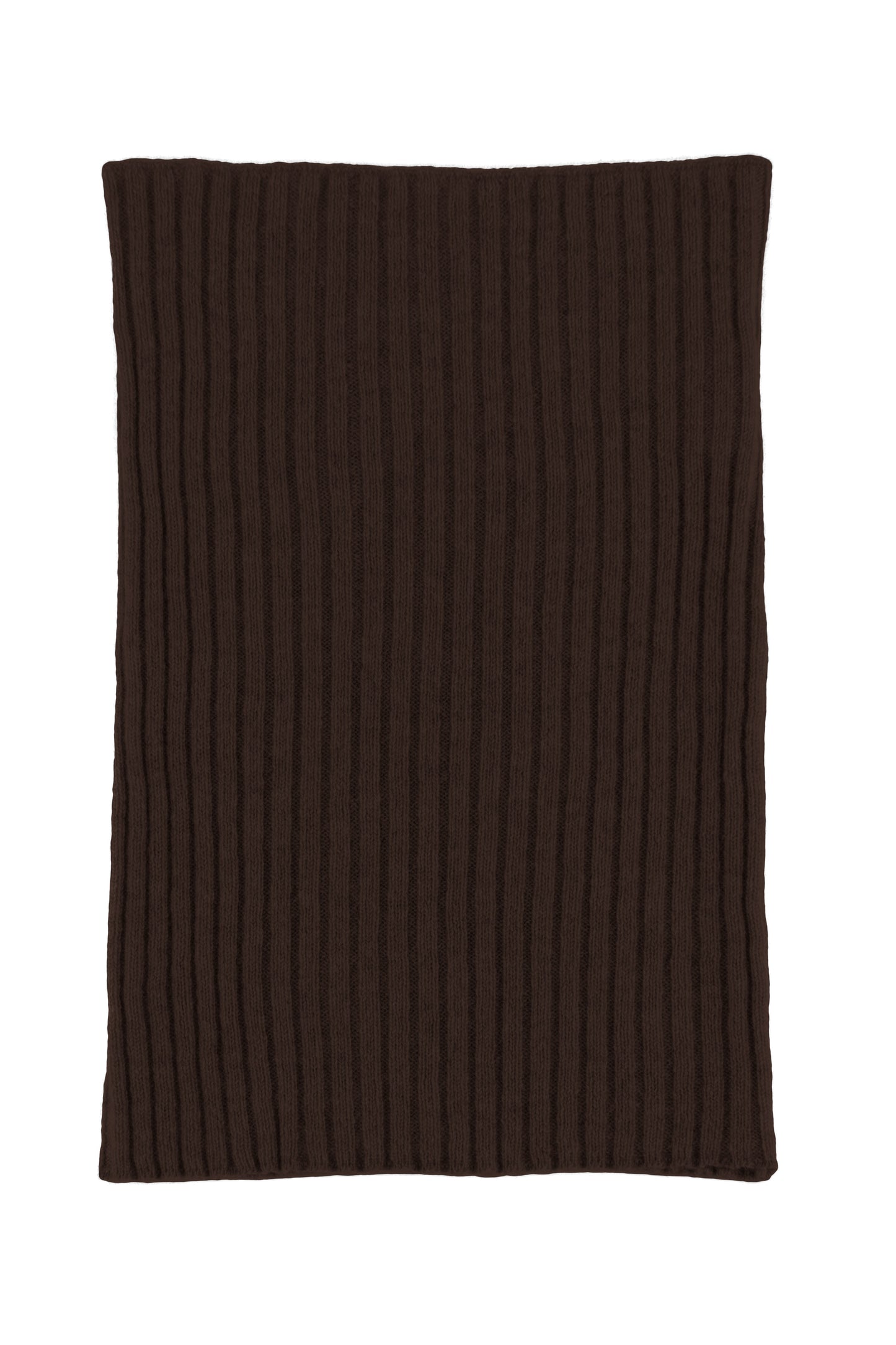 Brown knitted ribbed cashmere snood scarf, made in Scotland by Love Cashmere