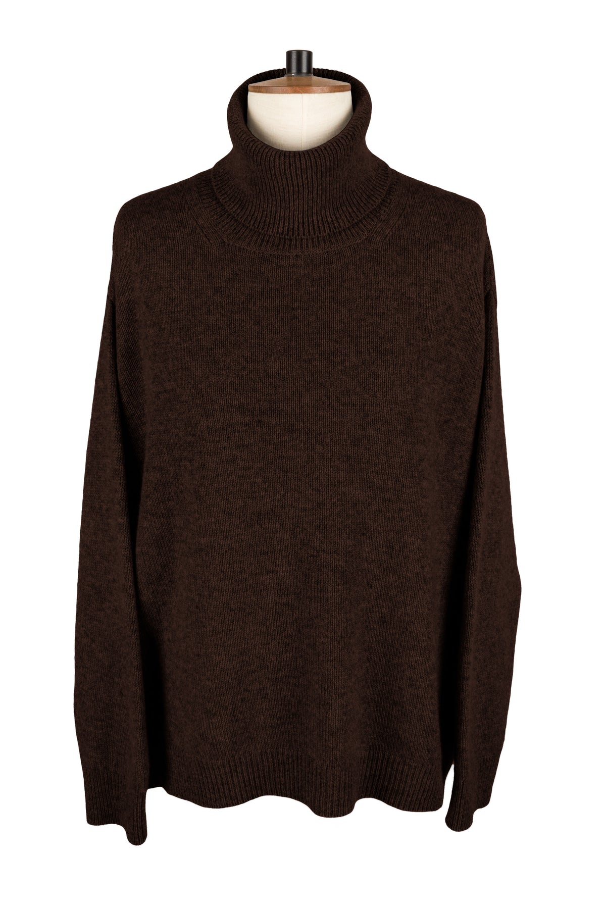 Women's porcupine brown knitted cashmere roll neck sweater, made in Scotland by Love Cashmere