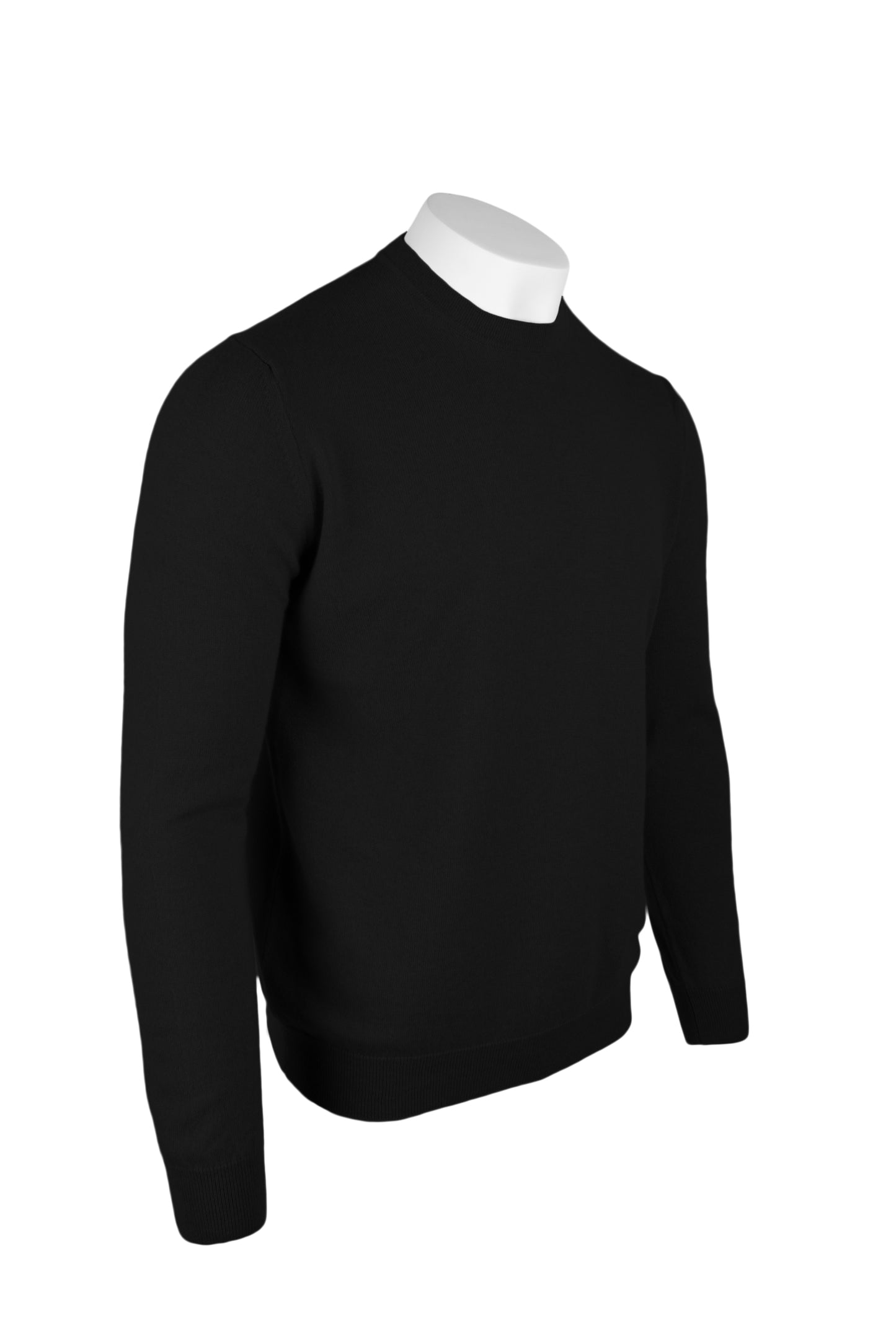 Black - Front Side | Men's Knitted Classic Crew Neck Cashmere Sweater
