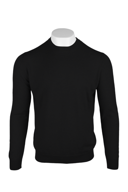 Black - Front | Men's Knitted Classic Crew Neck Cashmere Sweater