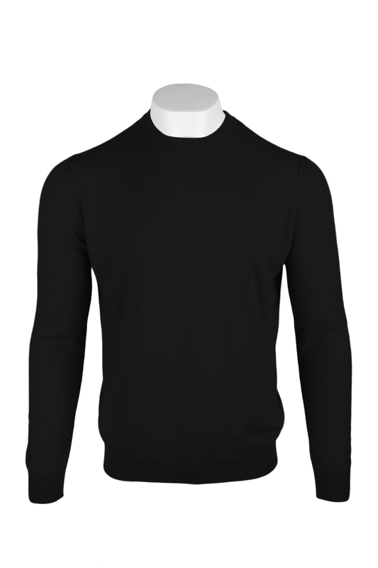 Black - Front | Men's Knitted Classic Crew Neck Cashmere Sweater