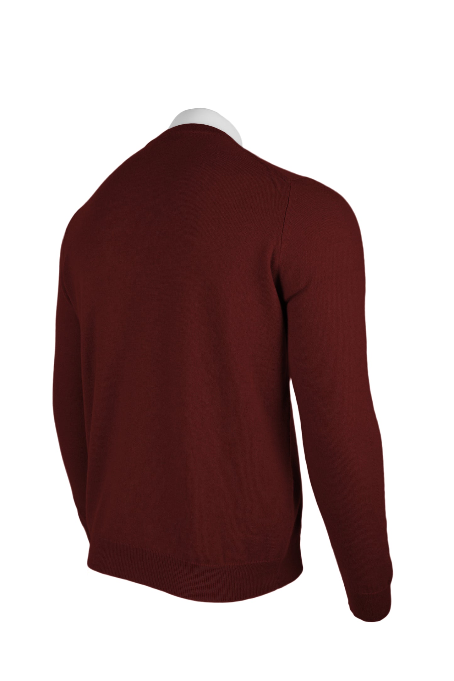 Burgundy - Back Side | Men's Knitted Classic Crew Neck Cashmere Sweater