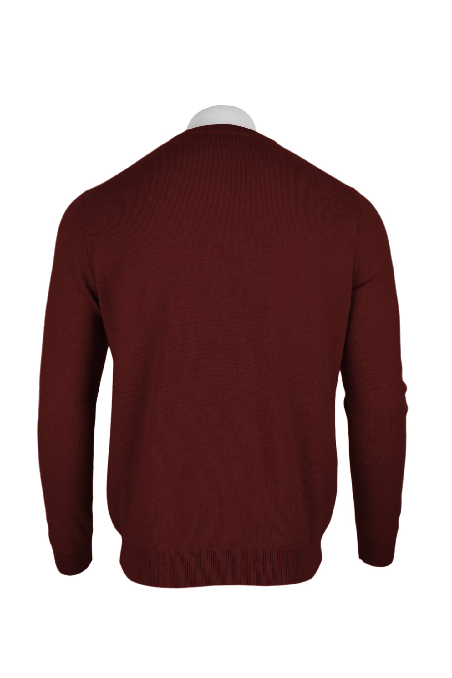 Burgundy - Back | Men's Knitted Classic Crew Neck Cashmere Sweater