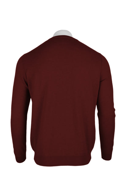 Burgundy - Back | Men's Knitted Classic Crew Neck Cashmere Sweater
