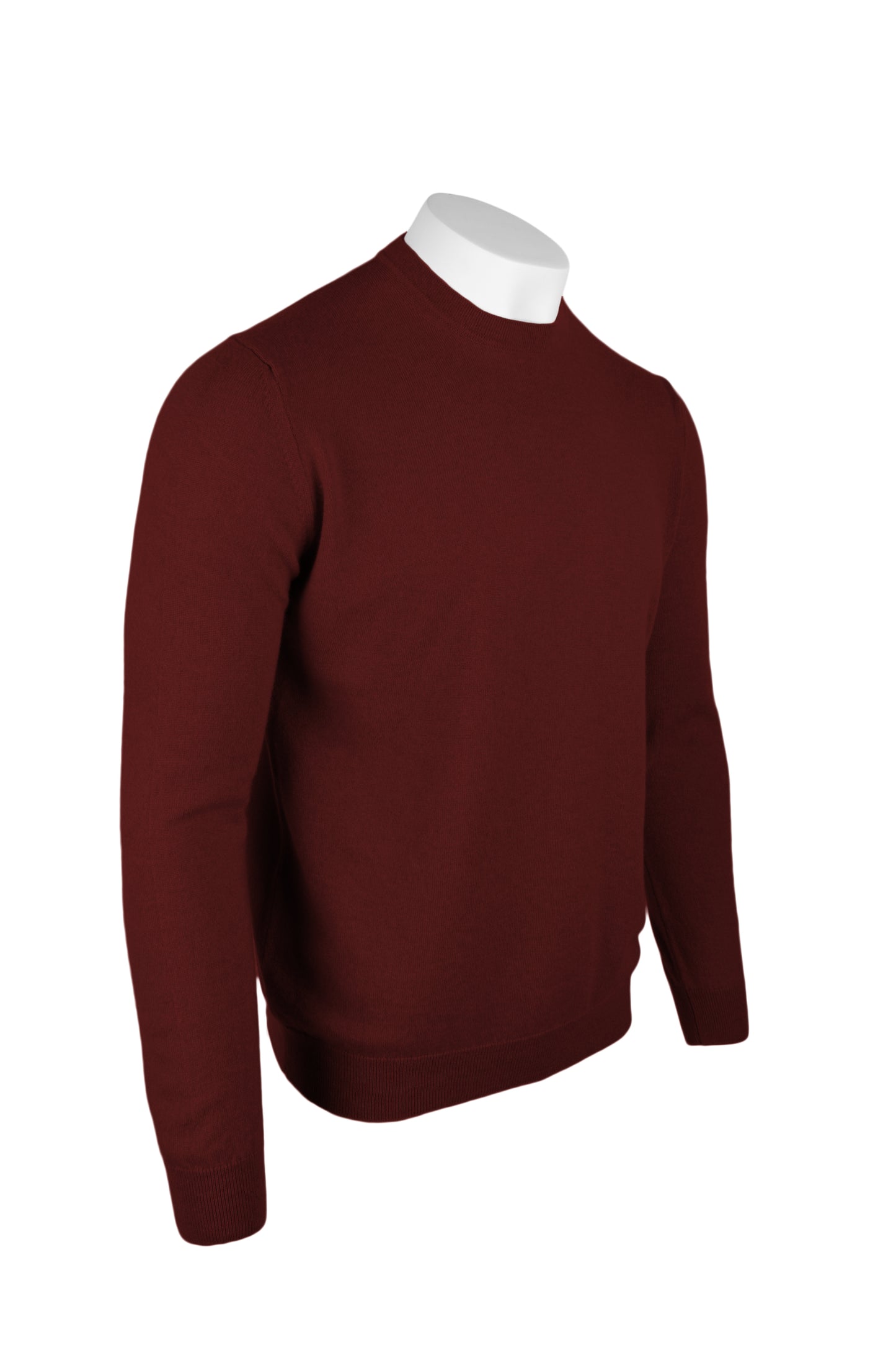 Burgundy - Front Side | Men's Knitted Classic Crew Neck Cashmere Sweater