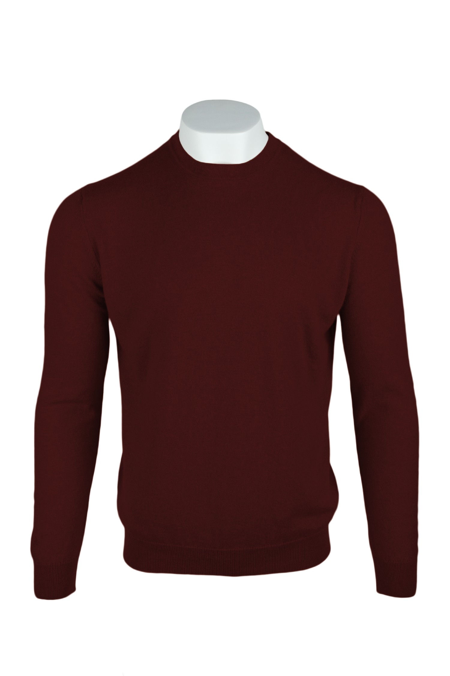 Burgundy - Front | Men's Knitted Classic Crew Neck Cashmere Sweater