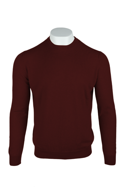Burgundy - Front | Men's Knitted Classic Crew Neck Cashmere Sweater