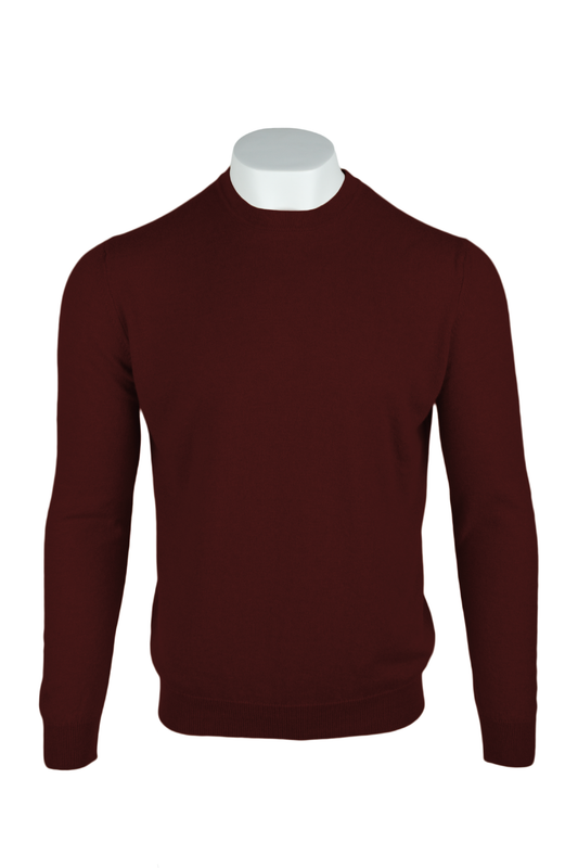 Burgundy - Front | Men's Knitted Classic Crew Neck Cashmere Sweater