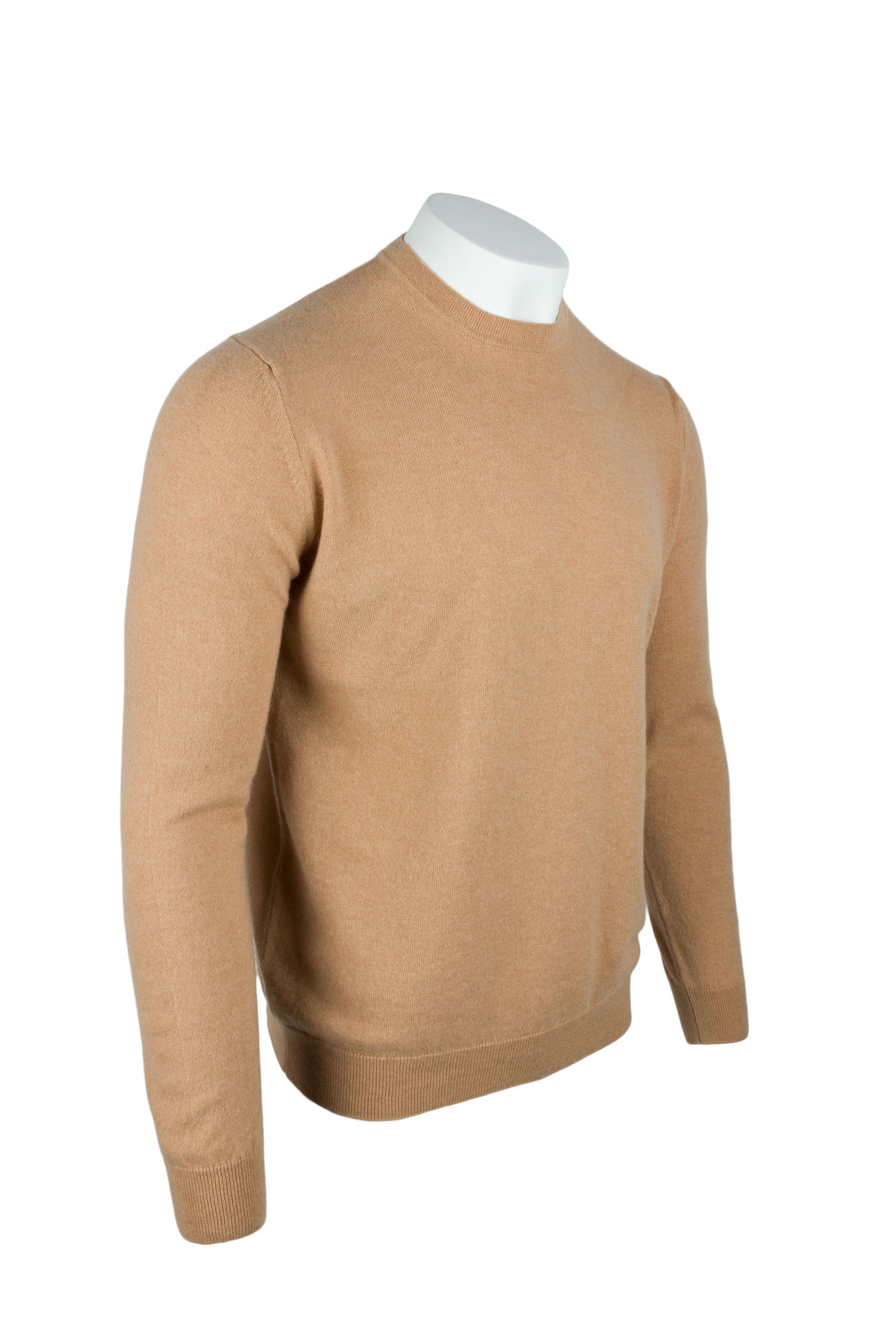 Camel - Front Side | Men's Knitted Classic Crew Neck Cashmere Sweater
