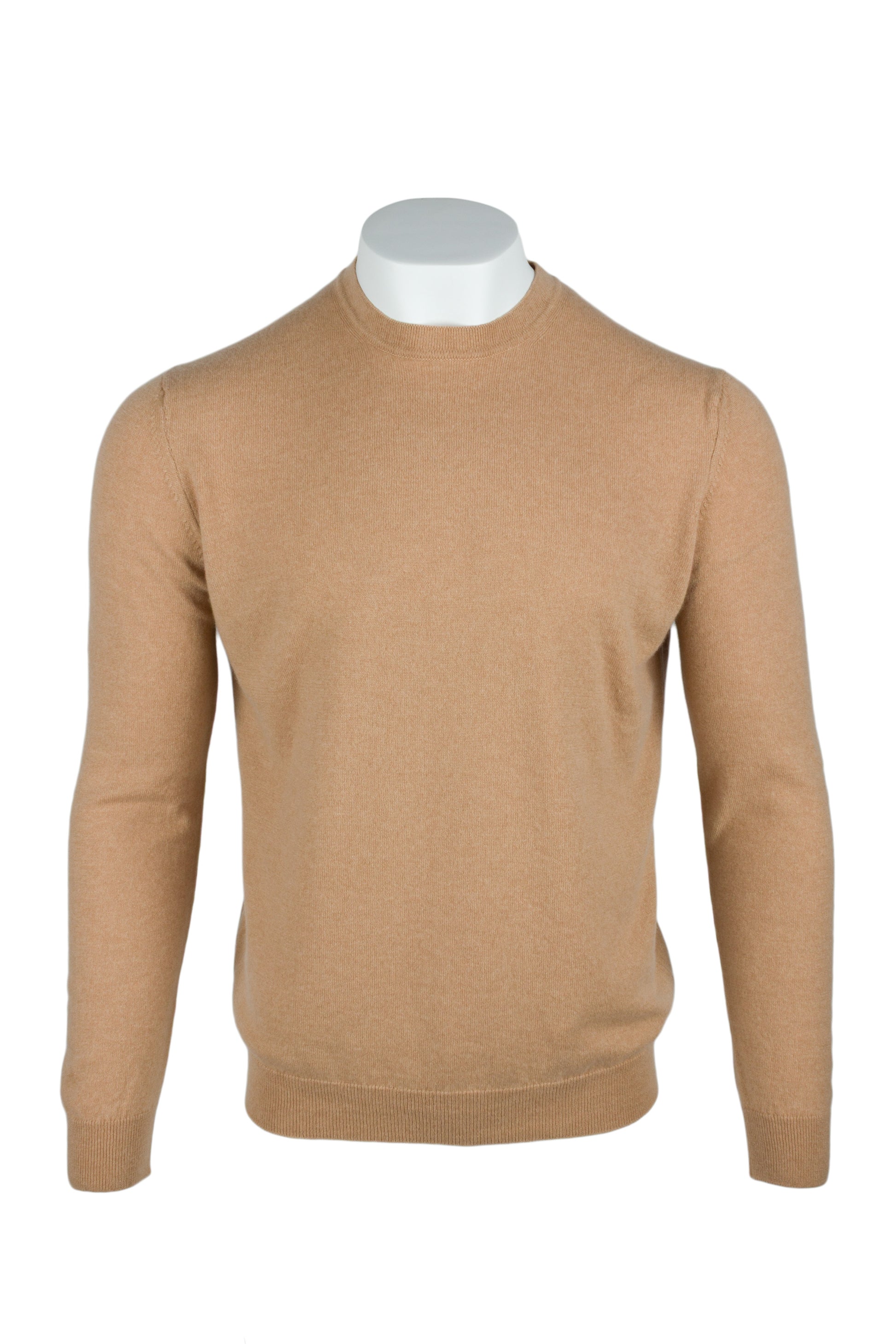 Camel - Front | Men's Knitted Classic Crew Neck Cashmere Sweater