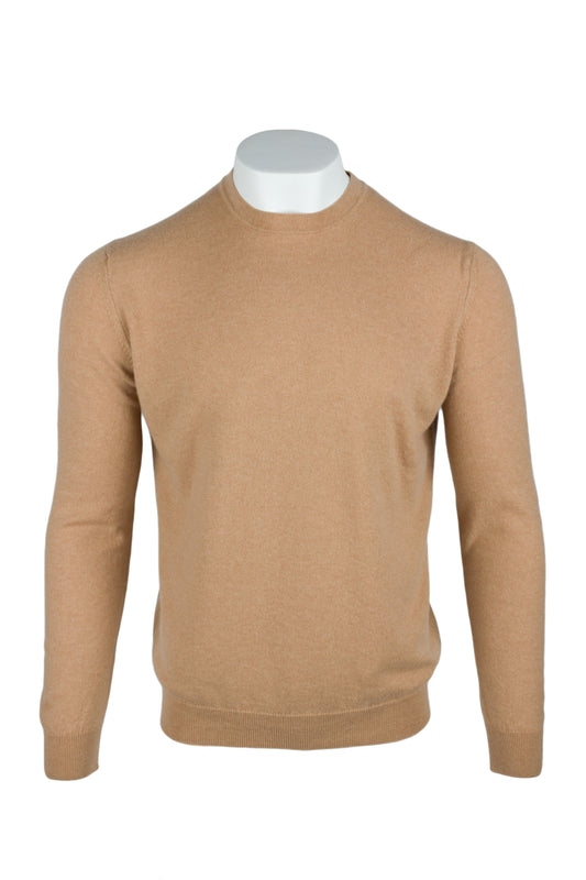 Camel - Front | Men's Knitted Classic Crew Neck Cashmere Sweater