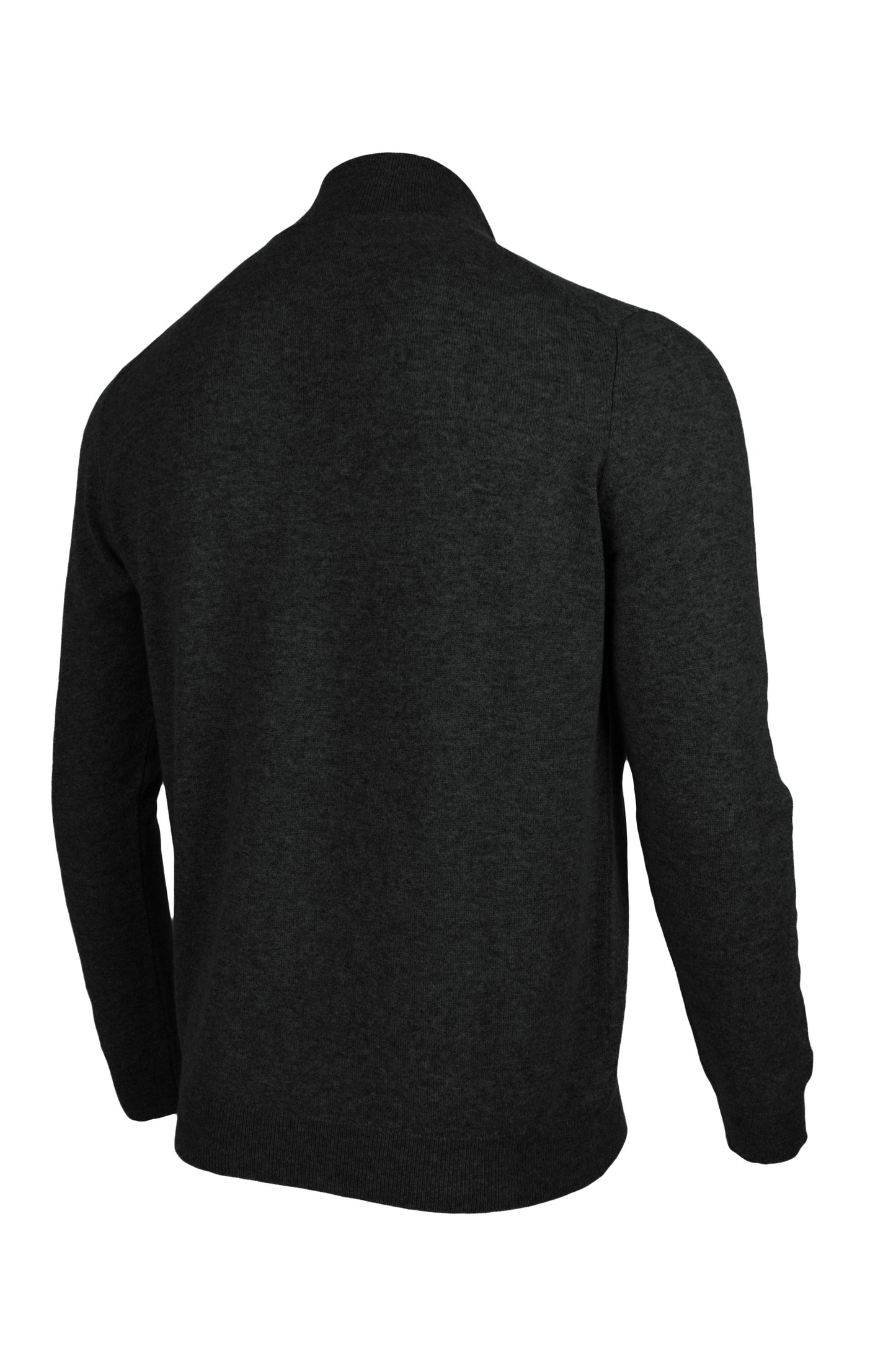 Charcoal Grey - Back Side | Men's Knitted Classic Cashmere Zip Neck Sweater