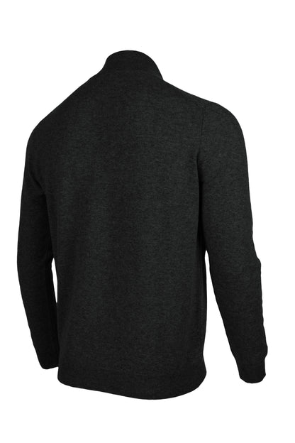 Charcoal Grey - Back Side | Men's Knitted Classic Cashmere Zip Neck Sweater