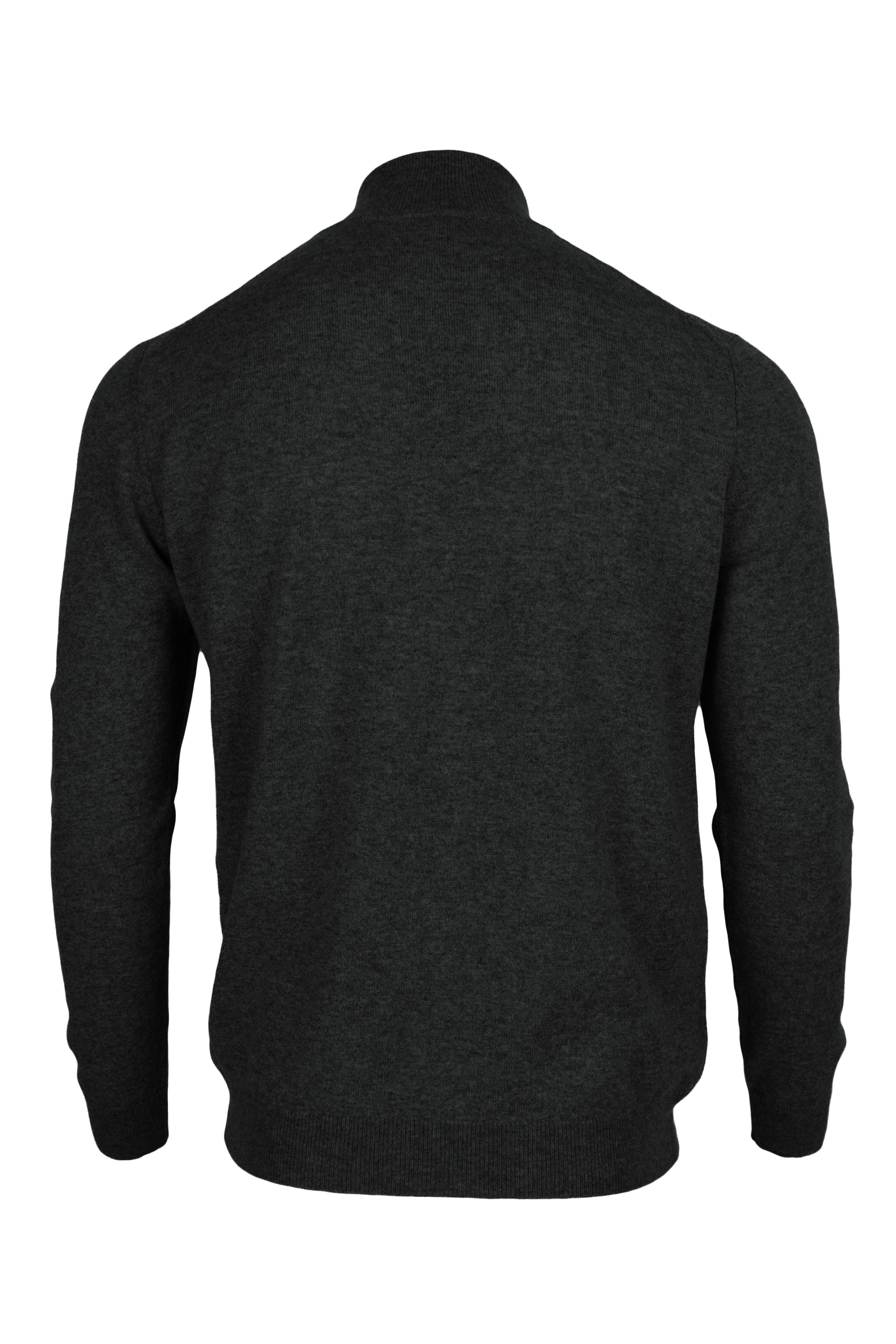 Charcoal Grey - Back | Men's Knitted Classic Cashmere Zip Neck Sweater