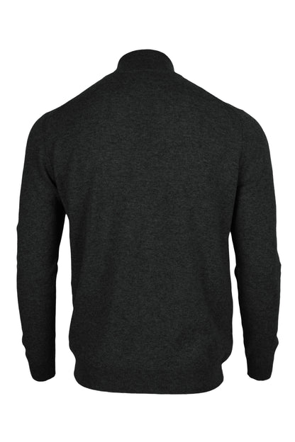 Charcoal Grey - Back | Men's Knitted Classic Cashmere Zip Neck Sweater