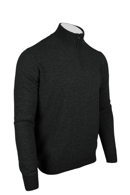 Charcoal Grey - Front Side Zipped | Men's Knitted Classic Cashmere Zip Neck Sweater