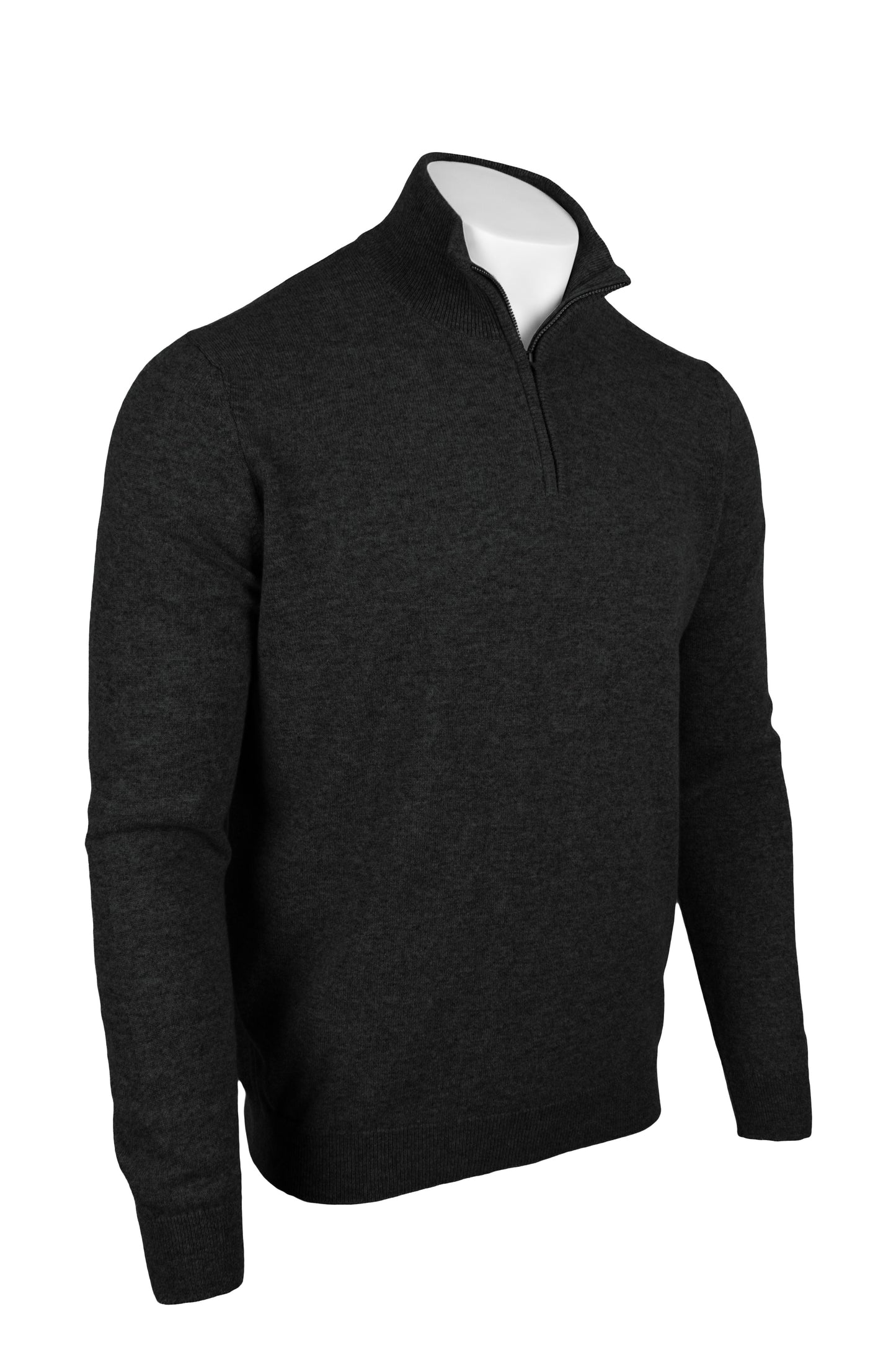 Charcoal Grey - Front Side | Men's Knitted Classic Cashmere Zip Neck Sweater