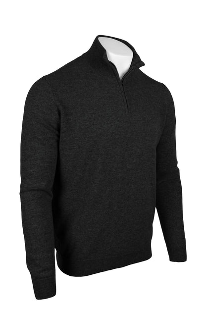 Charcoal Grey - Front Side | Men's Knitted Classic Cashmere Zip Neck Sweater
