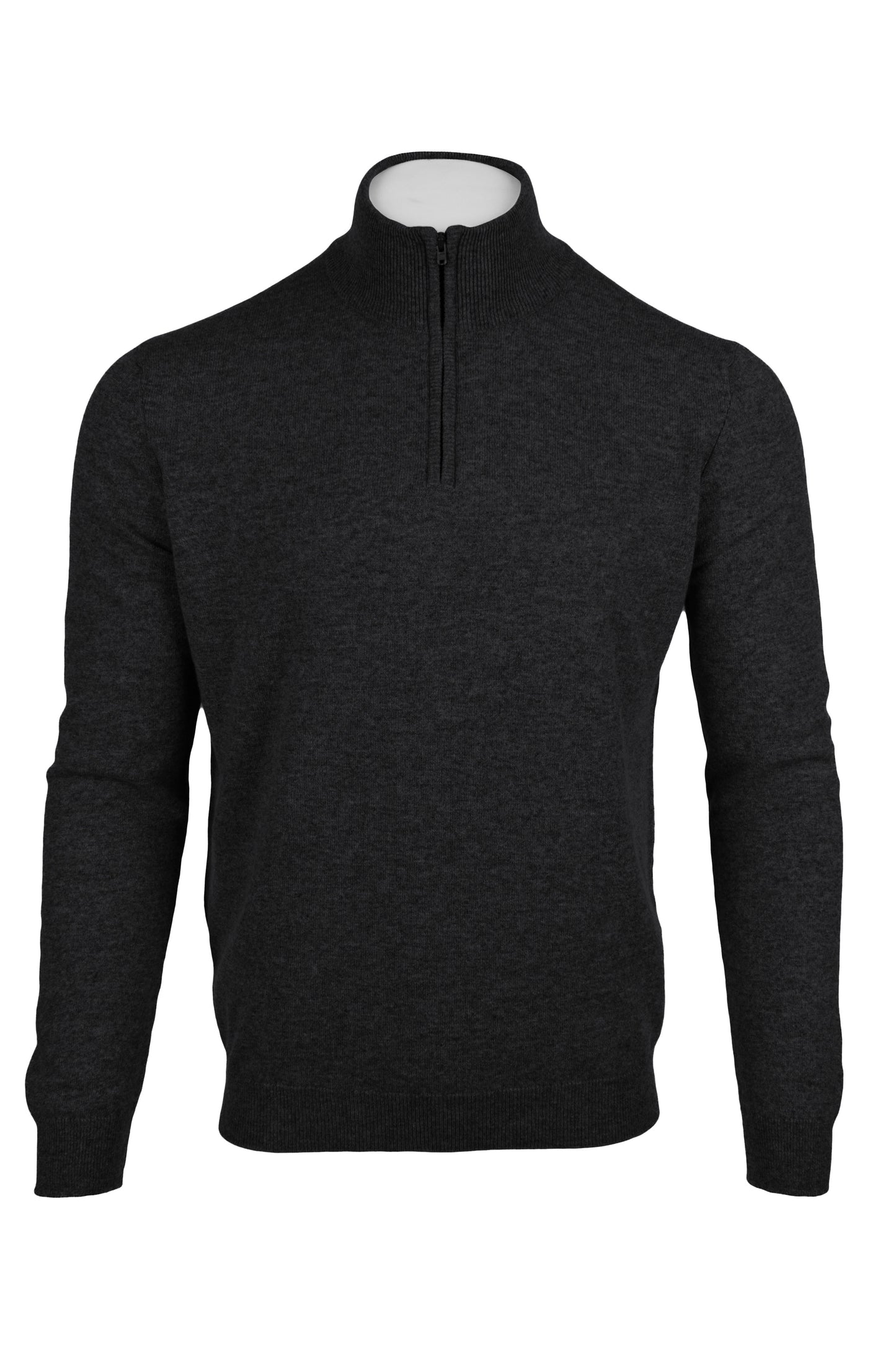 Charcoal Grey - Front Zipped | Men's Knitted Classic Cashmere Zip Neck Sweater