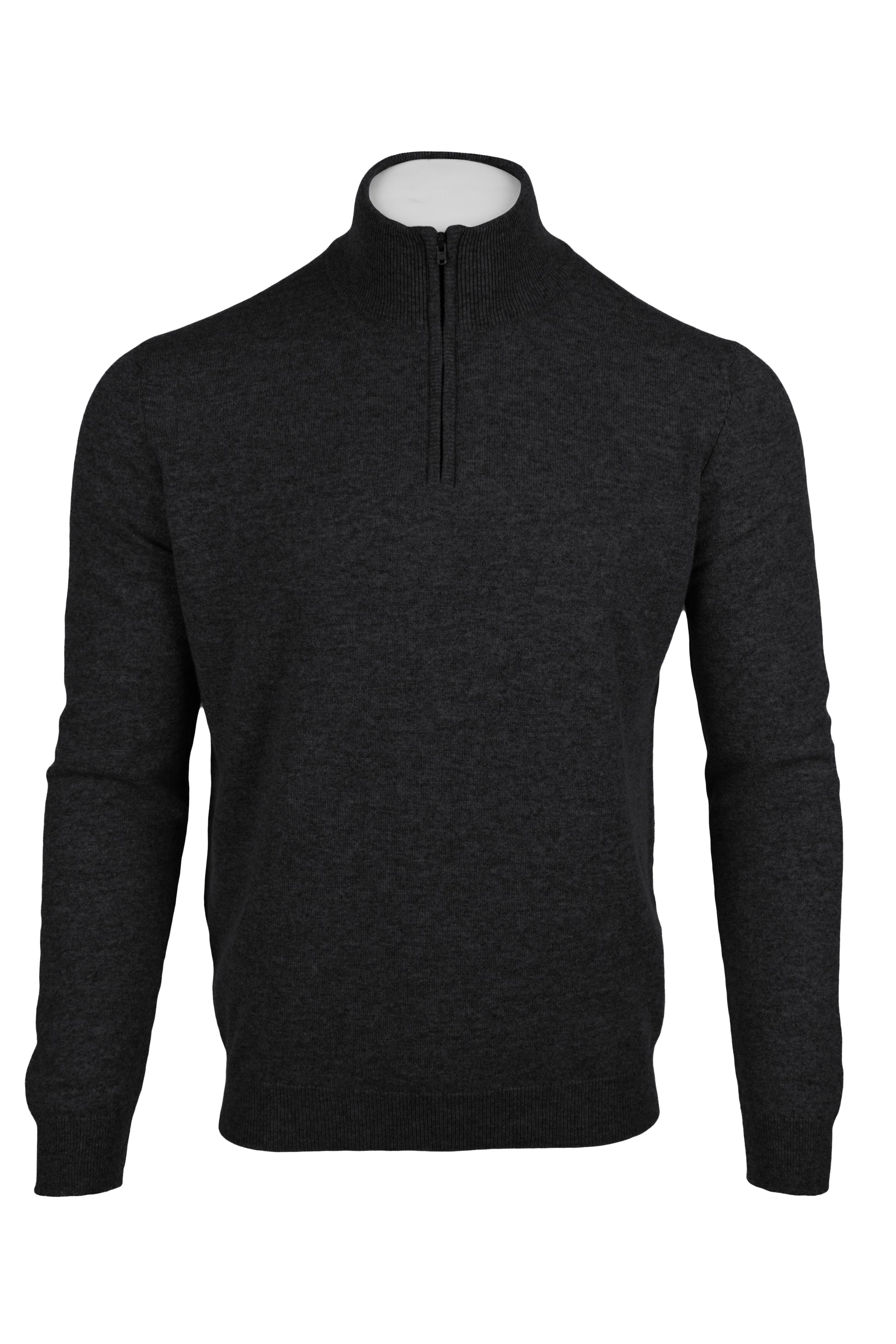 Charcoal Grey - Front Zipped | Men's Knitted Classic Cashmere Zip Neck Sweater