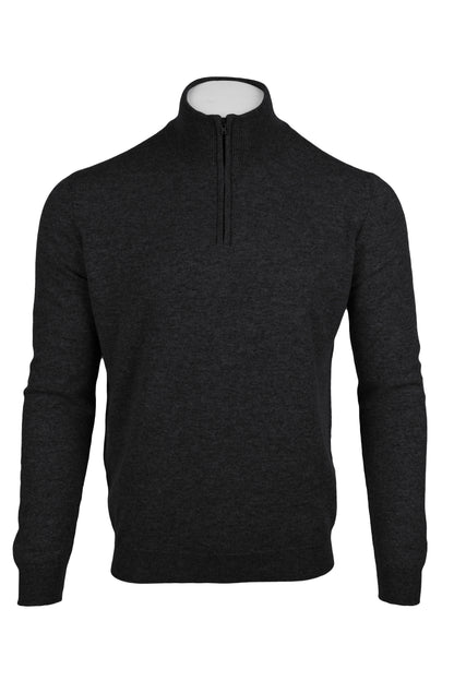 Charcoal Grey - Front Zipped | Men's Knitted Classic Cashmere Zip Neck Sweater
