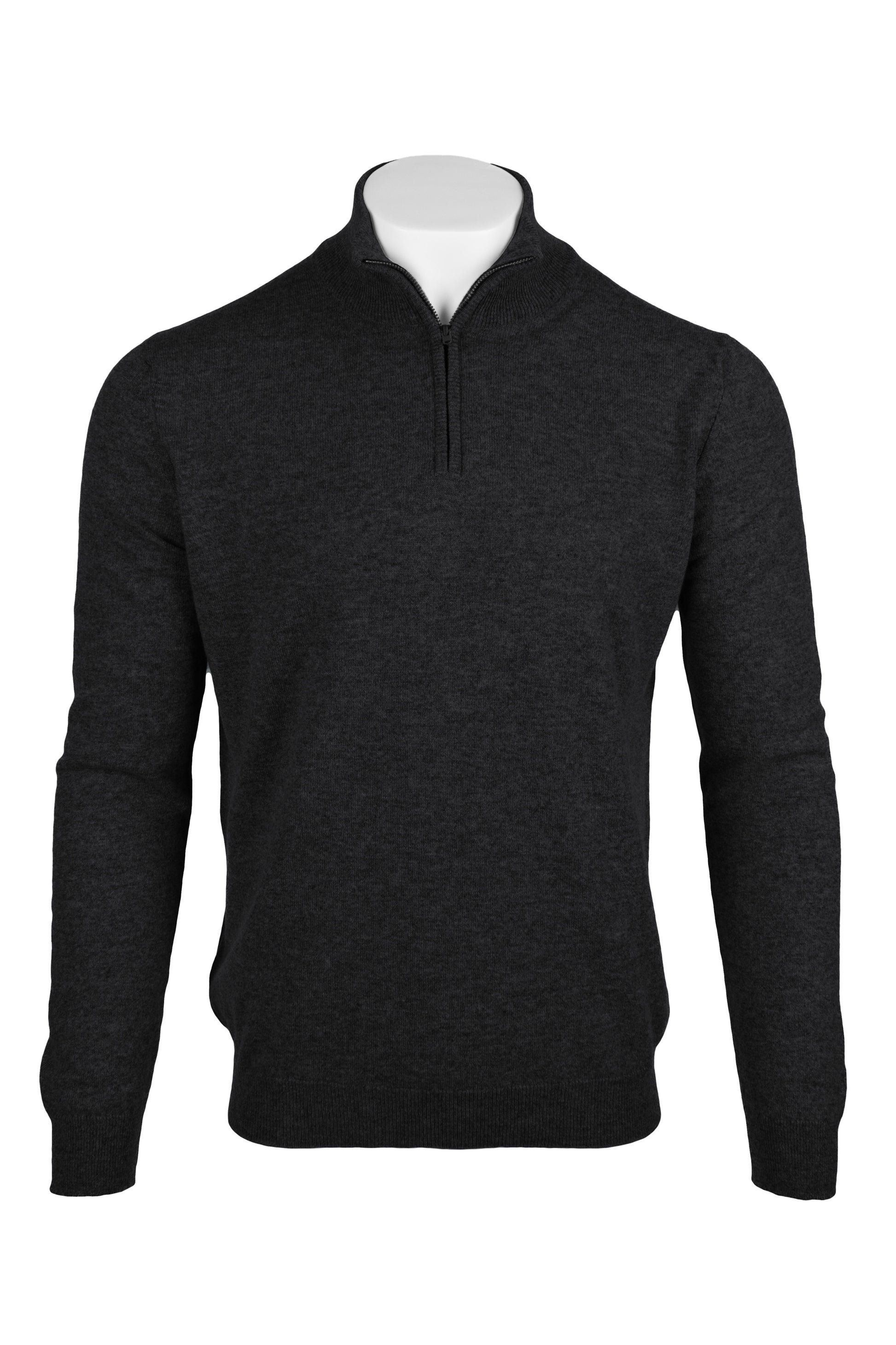 Charcoal Grey - Front | Men's Knitted Classic Cashmere Zip Neck Sweater