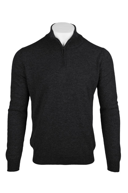Charcoal Grey - Front | Men's Knitted Classic Cashmere Zip Neck Sweater