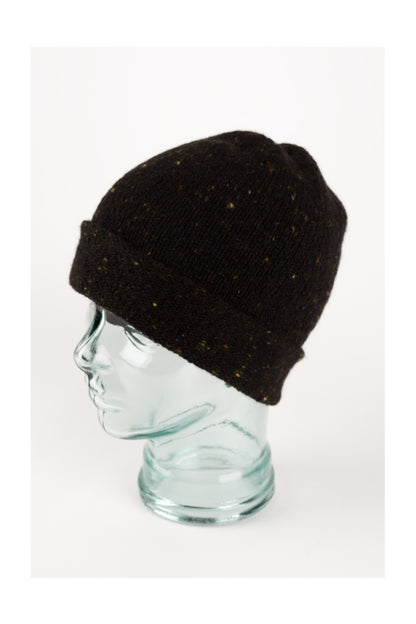 Dark brown knitted donegal cashmere beanie hat, made in Scotland by Love Cashmere