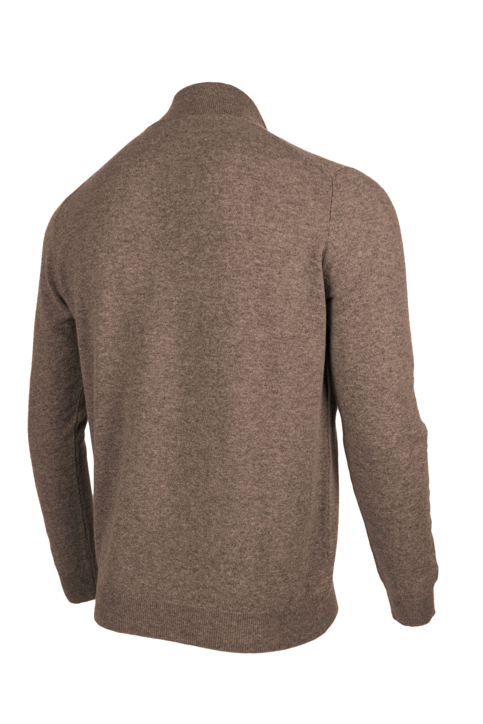 Dark Natural - Back Side | Men's Knitted Classic Cashmere Zip Neck Sweater
