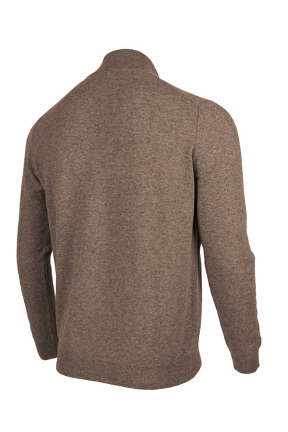 Dark Natural - Back Side | Men's Knitted Classic Cashmere Zip Neck Sweater