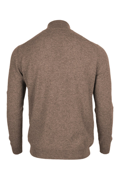 Dark Natural - Back | Men's Knitted Classic Cashmere Zip Neck Sweater
