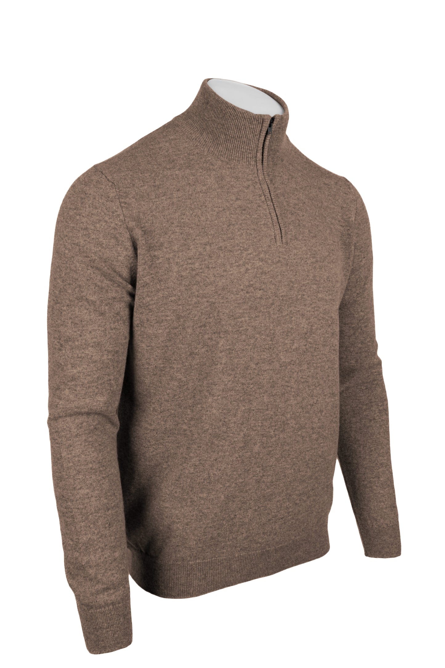 Dark Natural - Front Side Zipped | Men's Knitted Classic Cashmere Zip Neck Sweater