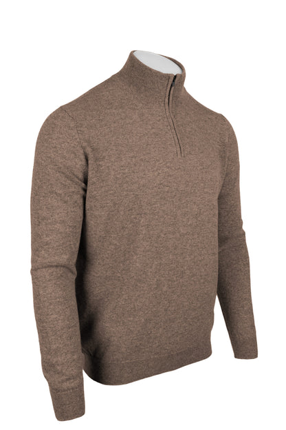 Dark Natural - Front Side Zipped | Men's Knitted Classic Cashmere Zip Neck Sweater
