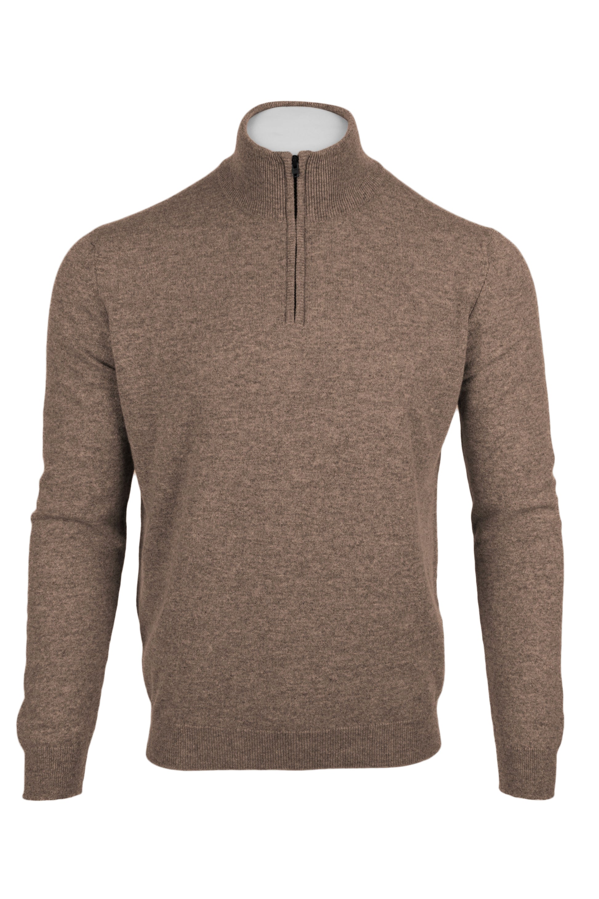 Dark Natural - Front Zipped | Men's Knitted Classic Cashmere Zip Neck Sweater