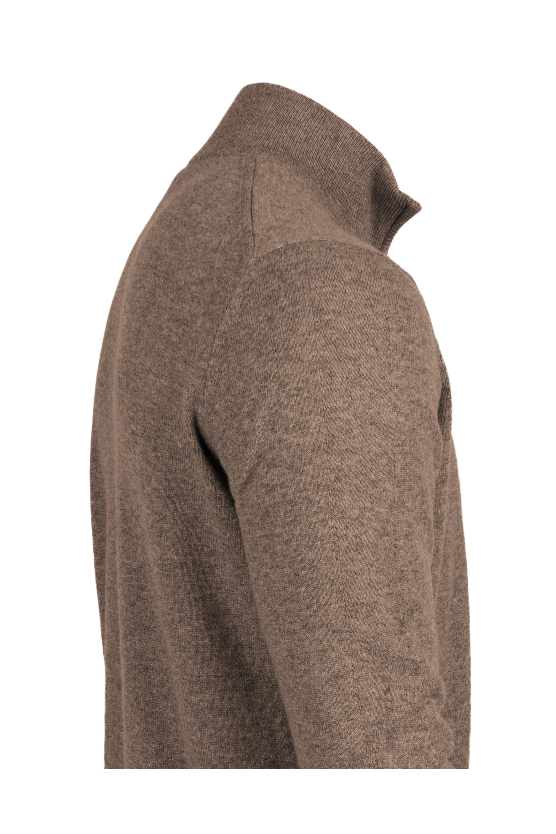 Dark Natural - Side | Men's Knitted Classic Cashmere Zip Neck Sweater