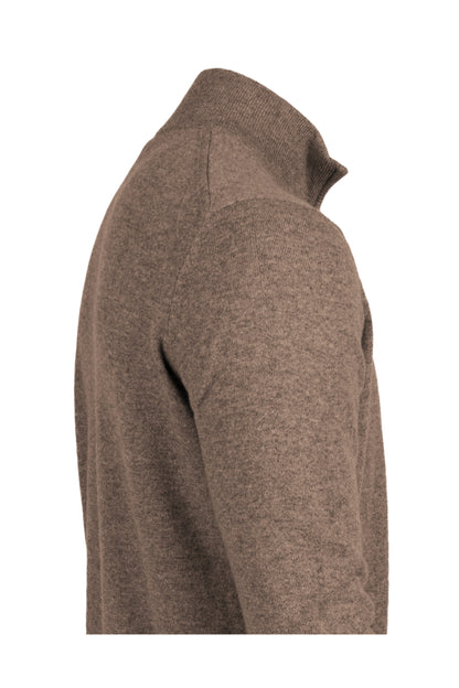 Dark Natural - Side | Men's Knitted Classic Cashmere Zip Neck Sweater