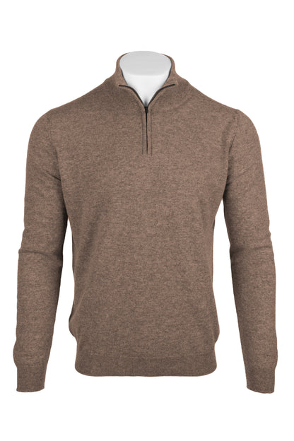 Dark Natural - Front | Men's Knitted Classic Cashmere Zip Neck Sweater
