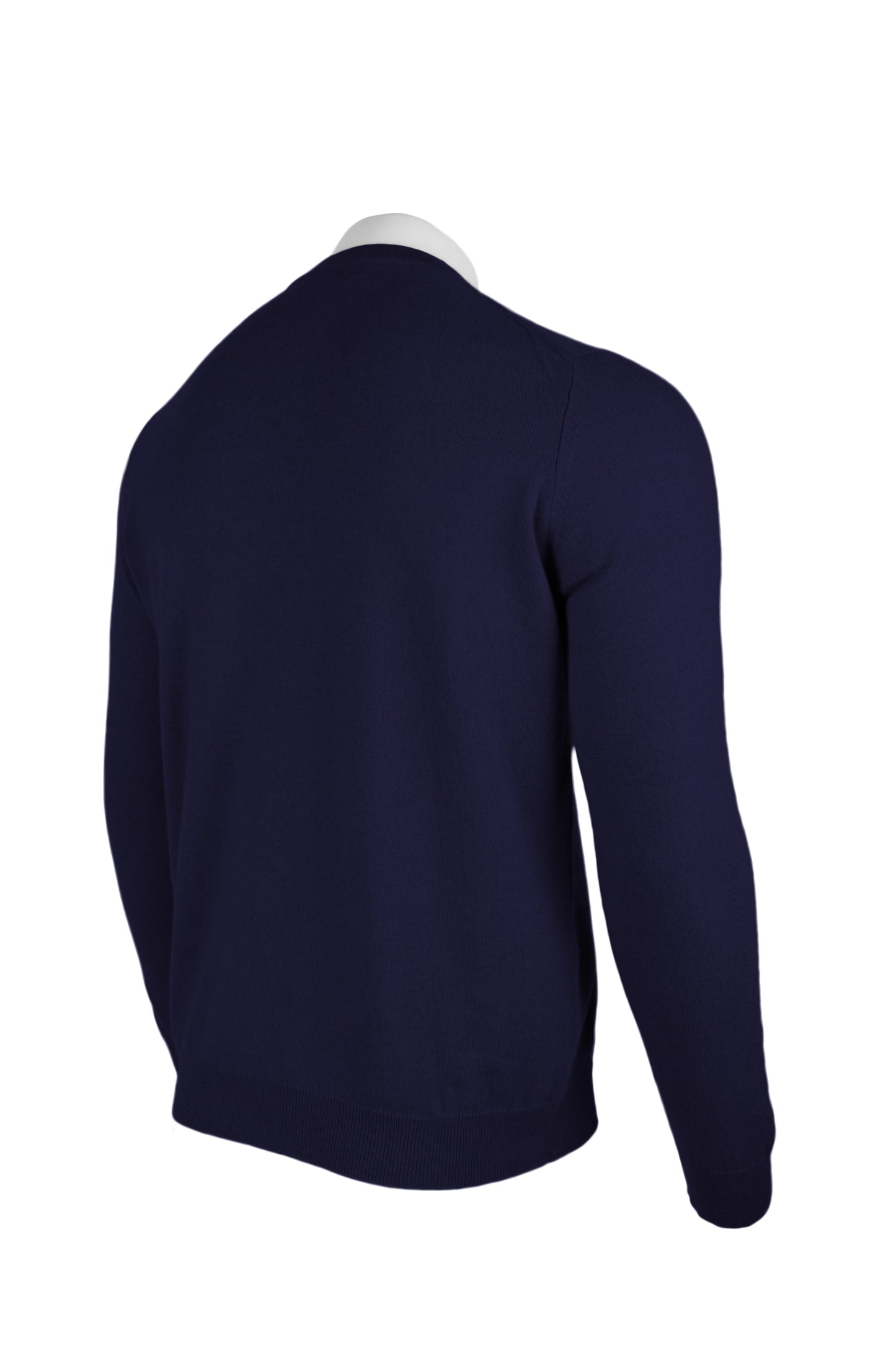 Dark Navy - Back Side | Men's Knitted Classic Crew Neck Cashmere Sweater