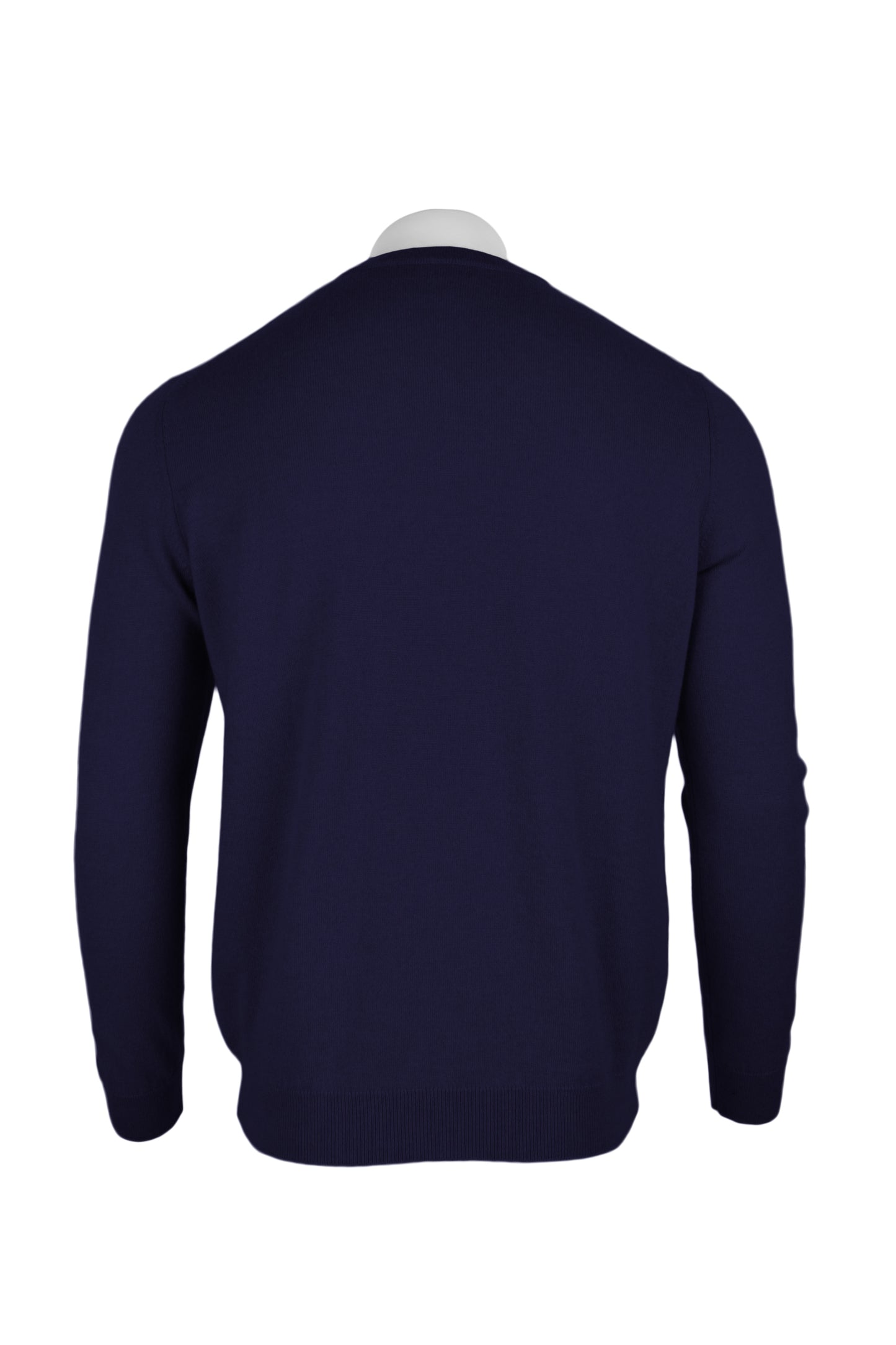 Dark Navy - Back | Men's Knitted Classic Crew Neck Cashmere Sweater