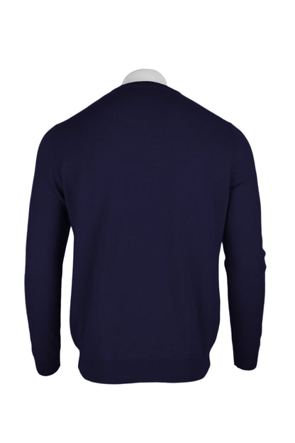 Dark Navy - Back | Men's Knitted Classic Crew Neck Cashmere Sweater